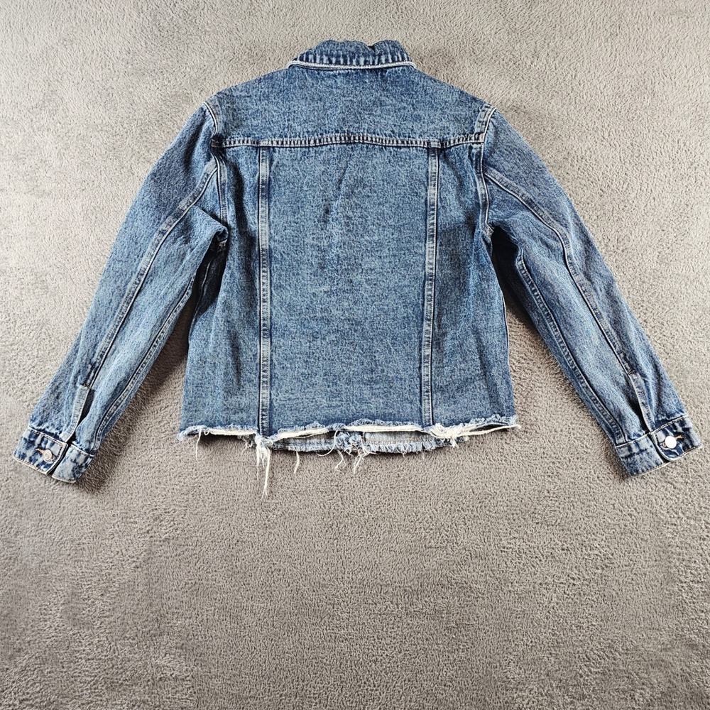 Zenana Women Acid Wash Denim Trucker Jacket Raw Hem Blue Medium - Picture 2 of 6